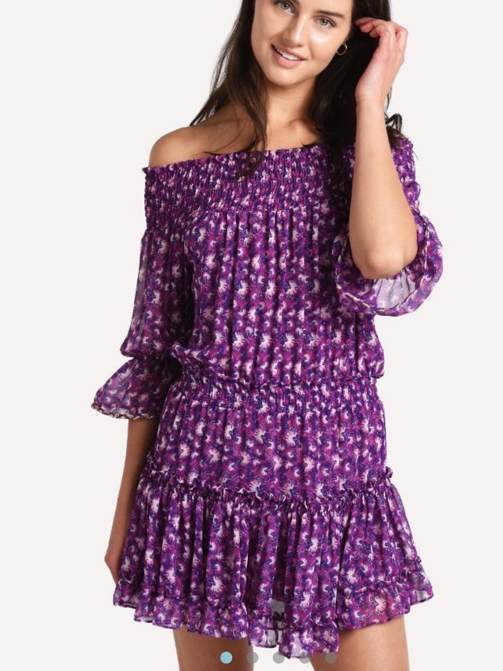 Misa Los Angeles Purple Marisol Mini Dress- off the shoulder